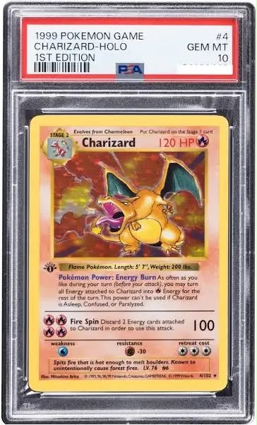 1st Edition Base Set Charizard Holo (PSA 10) Pokémon card front
